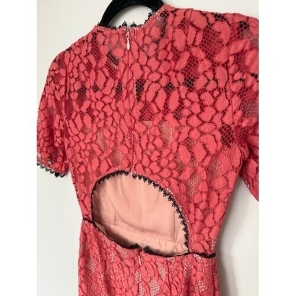 Alexis Lace Dress Open Back Short Sleeve Pink XS Coral Cocktail Wedding $450 - Picture 10 of 10